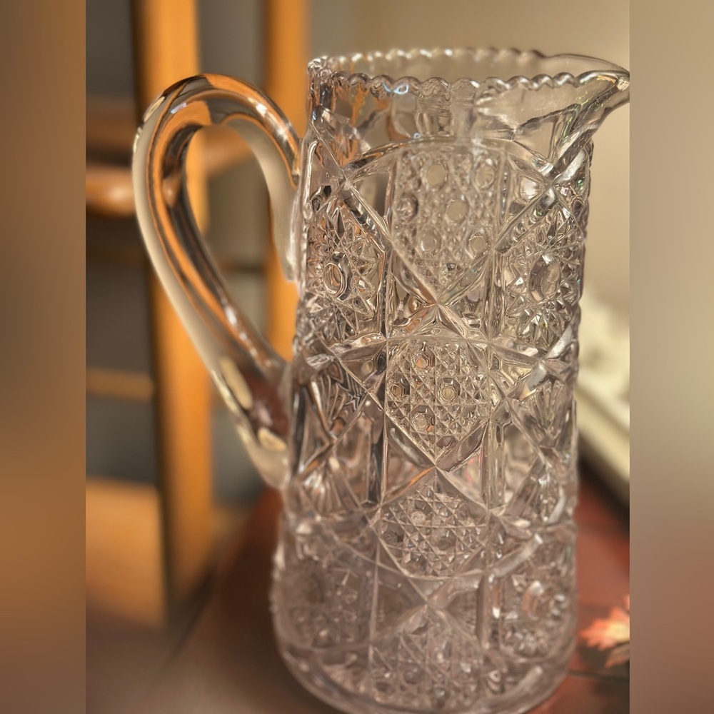 Vintage American Brilliant Cut Crystal Heavy Glass Pitcher